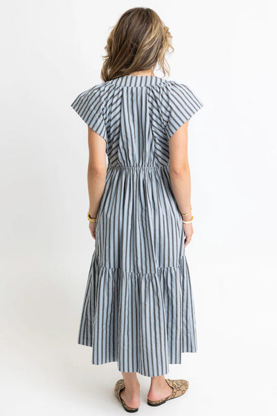 Karlie Stripe V-Neck Maxi Dress- Blue-K. Ellis Boutique