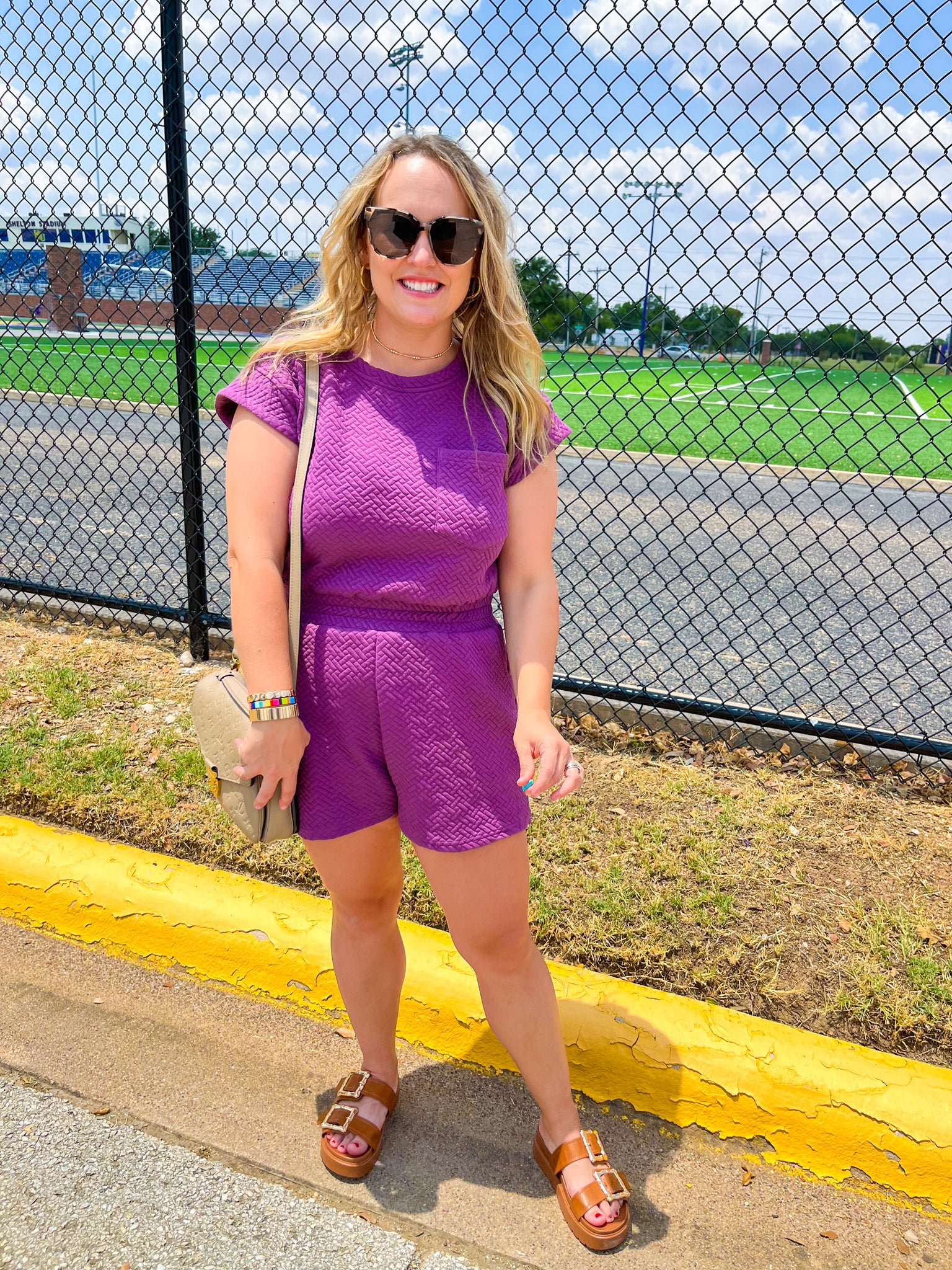 Textured Knit Romper- Purple-K. Ellis Boutique