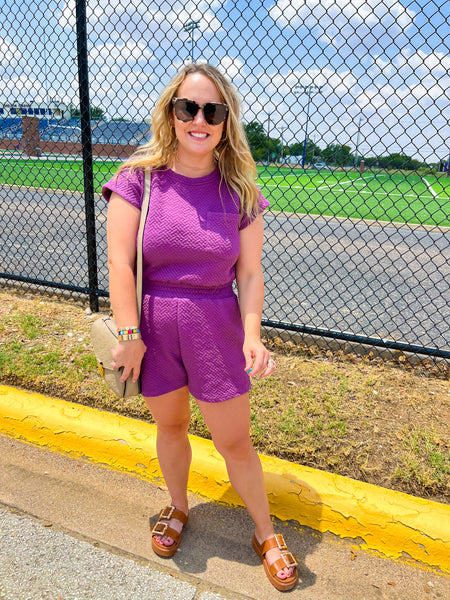 Textured Knit Romper- Purple-K. Ellis Boutique