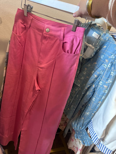 Pin-tuck Crop Pink Pants-K. Ellis Boutique