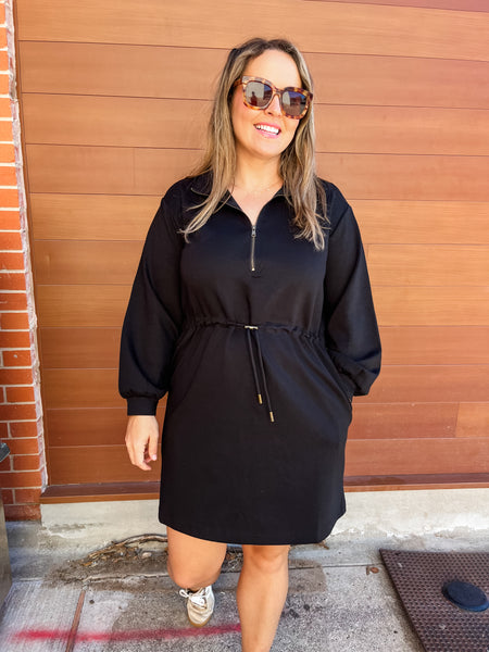 Long Sleeve Mini w/ Quarter Zip- Black-K. Ellis Boutique
