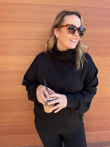 Modal Scuba Luxe V-Turtleneck- Black-K. Ellis Boutique