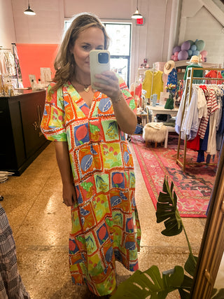Karlie- Fruit Gauze Vneck Maxi- Lime-K. Ellis Boutique