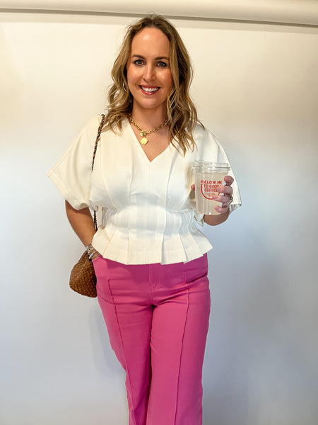 Pin-tuck Crop Pink Pants-K. Ellis Boutique