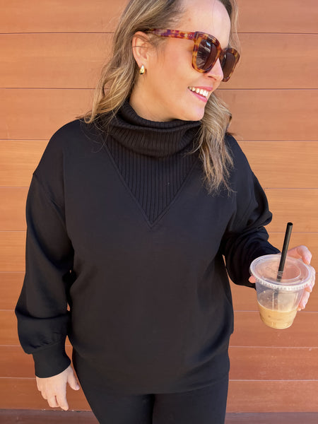 Modal Scuba Luxe V-Turtleneck- Black-K. Ellis Boutique
