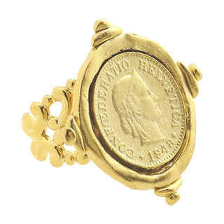 Susan Shaw- Handcast Gold Coin Adjustable Ring-K. Ellis Boutique