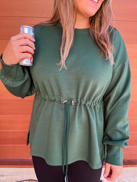 Drawstring Waist Smooth Textured Top- Hunter Green-K. Ellis Boutique