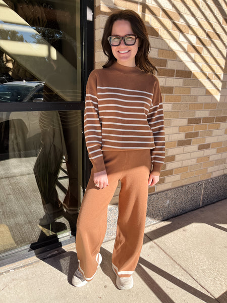 Striped Knit Pullover Sweater Set- Camel-K. Ellis Boutique