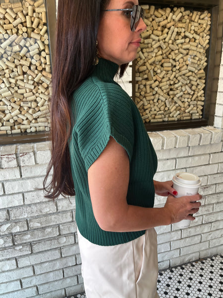 Solid Knit Mock Neck Cropped Top- Forest-K. Ellis Boutique