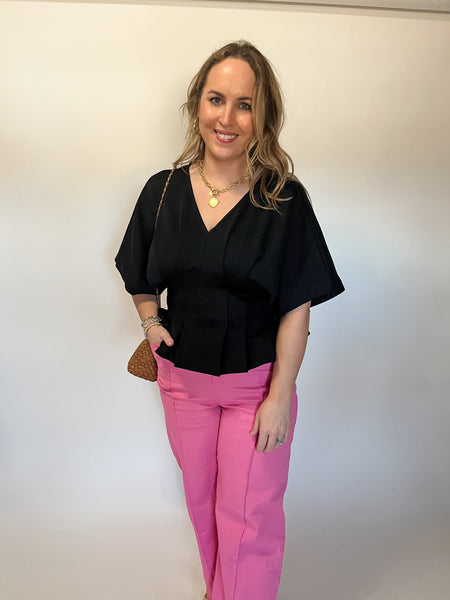 Blaire Pleated Waist Top- Black-K. Ellis Boutique