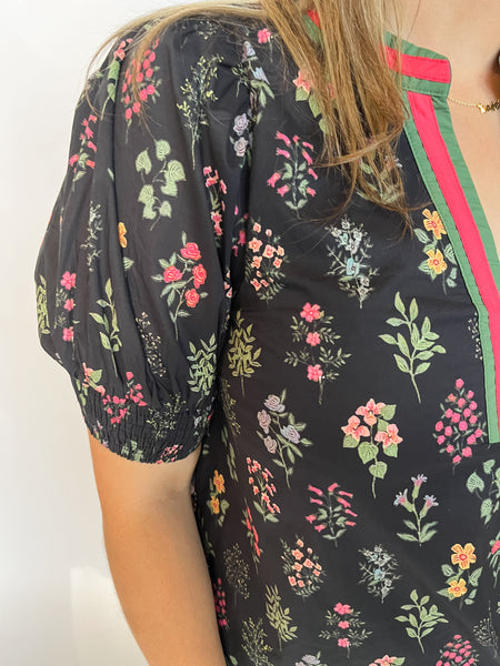 Courtney Floral Puff Sleeve Top- Black-K. Ellis Boutique