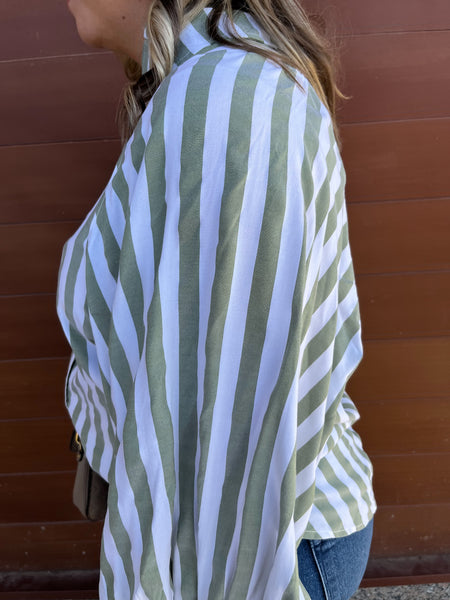 Stripe Long Sleeve Button Down Top - Olive-K. Ellis Boutique