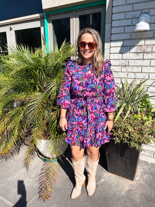 Valier Floral Balloon Sleeve Blouson Mini- Mauve Multi-Mini Dress-K. Ellis Boutique