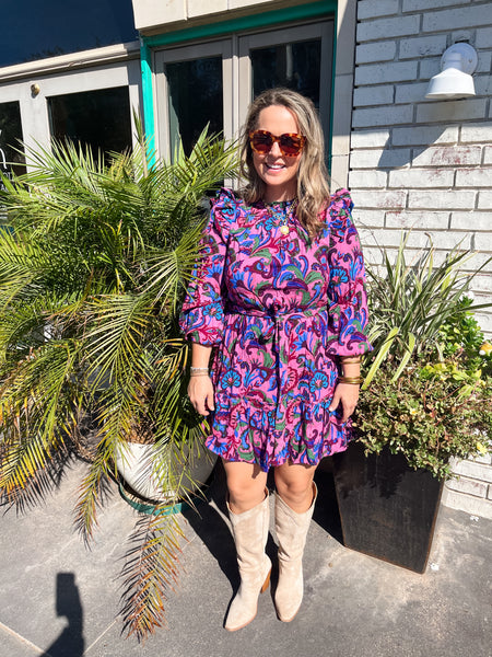 Valier Floral Balloon Sleeve Blouson Mini- Mauve Multi-K. Ellis Boutique