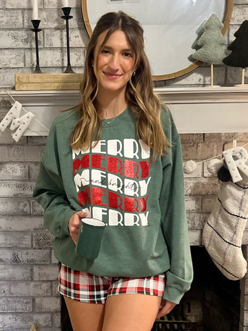 Merry and Bright Sweatshirt - Green-K. Ellis Boutique