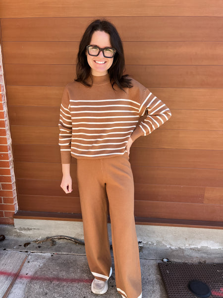 Striped Knit Pullover Sweater Set- Camel-K. Ellis Boutique