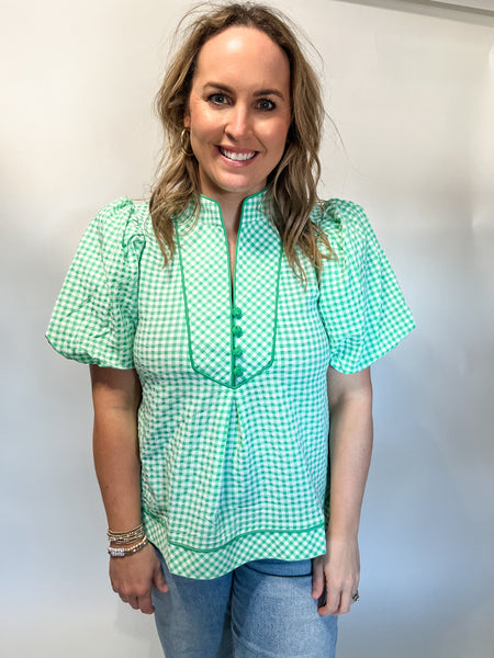 Blair Puff Sleeve Top- Green-K. Ellis Boutique
