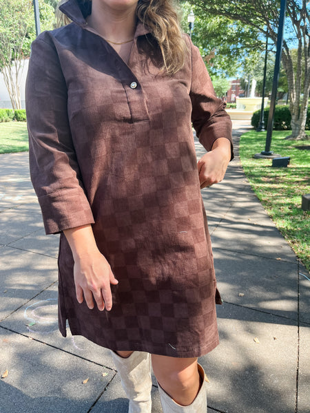 Smith & Quinn Check Corduroy Mini Dress- Chocolate-K. Ellis Boutique