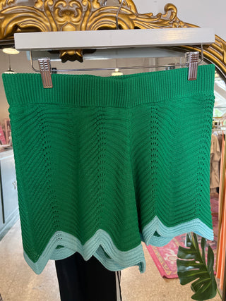 Scallop Hem Knit Shorts- Blue/Green-K. Ellis Boutique