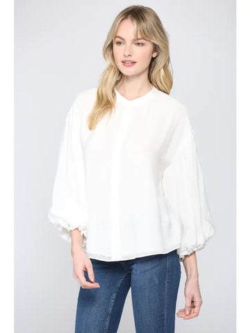 Puff Sleeve Button Down- White-K. Ellis Boutique