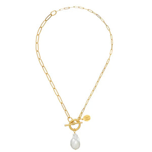 Susan Shaw Paperclip Baroque Pearl Toggle Necklace-K. Ellis Boutique