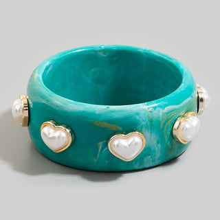 Wide Marble Resin Heart Pearl Studded Bangle Bracelet: TQ-Bracelet-K. Ellis Boutique
