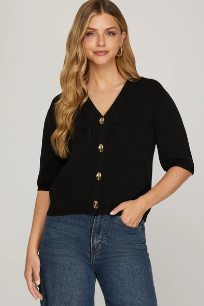 Black Cardigan with Gold Buttons-K. Ellis Boutique