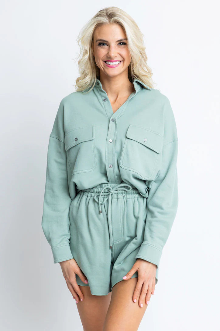 Karlie Solid French Terry Top and Short Set- Green-K. Ellis Boutique