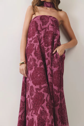 Fall Nights Burgundy Floral Print Dress-Midi/Maxi Dress-K. Ellis Boutique