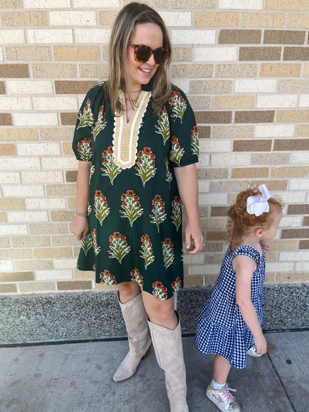 Floral Print Striped Detail Mini- Green- THML-K. Ellis Boutique