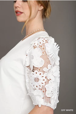 3D Floral Lace V neck - White-K. Ellis Boutique