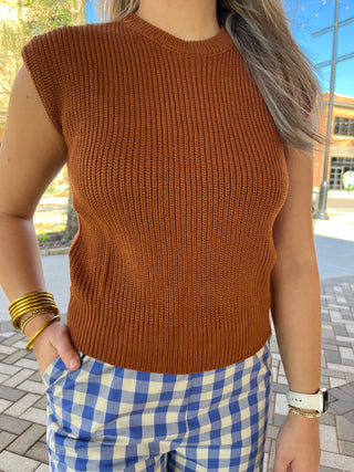 Camel Sweater Vest-Short Sleeve Top-K. Ellis Boutique