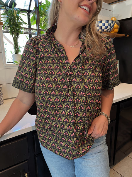 Floral Block Print Top-Black-K. Ellis Boutique