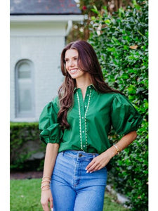 Karlie Poplin Ric Rac Trim Top- Olive-K. Ellis Boutique