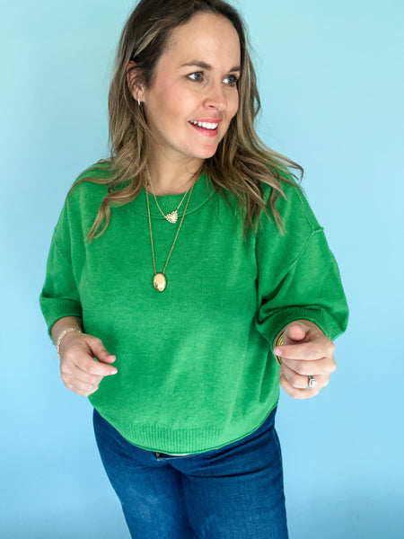 Casey Short Sleeve Sweater- Green-K. Ellis Boutique