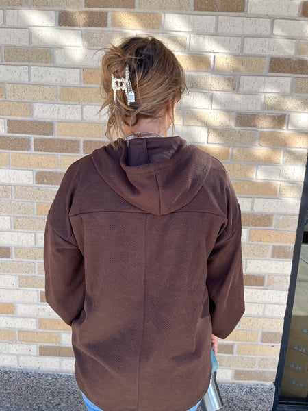 Oversized Hoodie Knit Top W/ Patch Pockets- Choco-K. Ellis Boutique