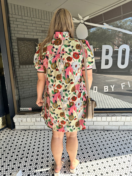 Floral Print Collared Dress- Pink Comb-K. Ellis Boutique