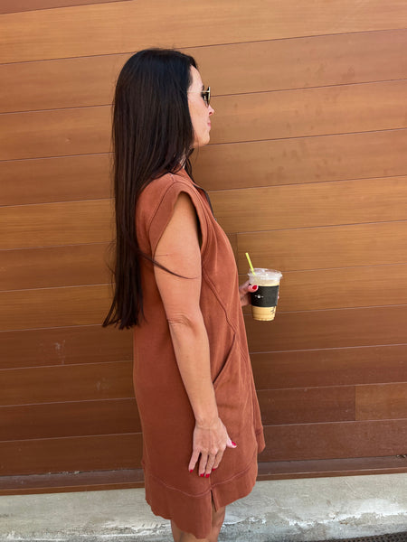 Solid Mock Neck Mini Dress - Brick-K. Ellis Boutique