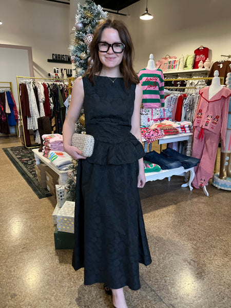 Katie Black Brocade Short Sleeve Top- Black-K. Ellis Boutique