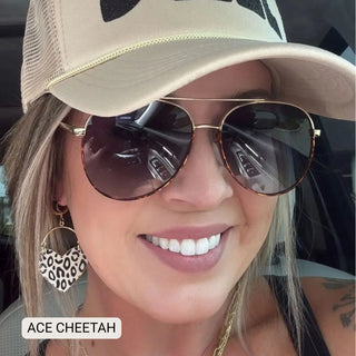 Ace - Unisex Aviator Sunglasses – Polarized Hair-Friendly- Cheetah-Other Accessories-K. Ellis Boutique