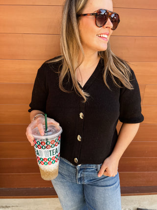 Black Cardigan with Gold Buttons-K. Ellis Boutique