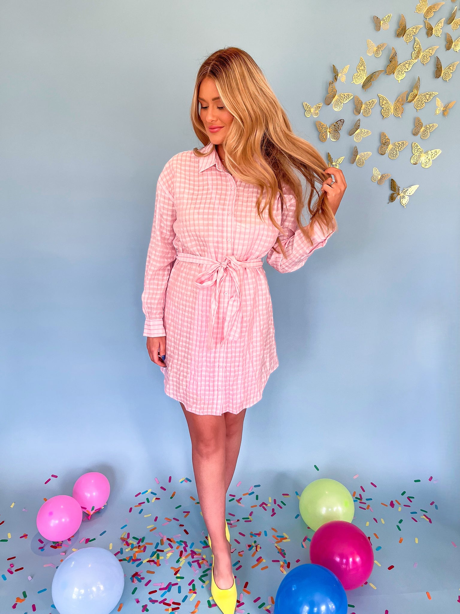 English Factory Striped Belted Shirt Dress - Pink-K. Ellis Boutique