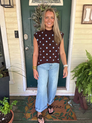 Dot Sweater Vest- Brown