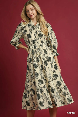 Floral Ruffle Hem Midi- Cream-Midi/Maxi Dress-K. Ellis Boutique