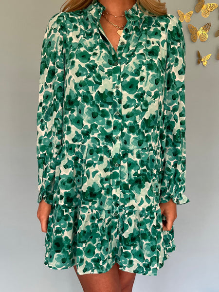 Floral Long Sleeve Dress- Green-K. Ellis Boutique