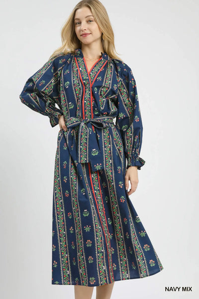 Mix Floral Stripe Maxi Dress- Navy-K. Ellis Boutique