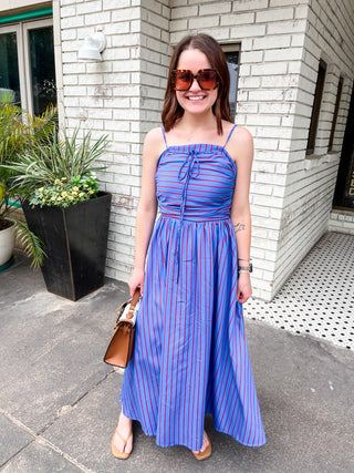 Laeila Striped Midi Dress- Electric Blue- FRNCH-Midi-K. Ellis Boutique