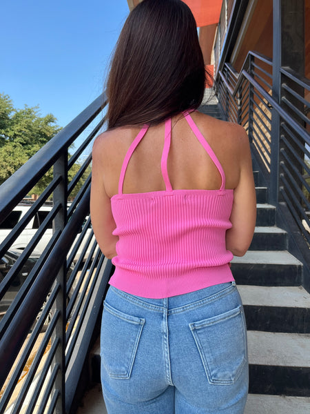 Ribbed Knit Halter Top- Pink-K. Ellis Boutique