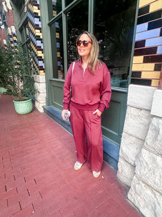 Half Zip Sweatshirt & Pant Set- Wine-Set-K. Ellis Boutique