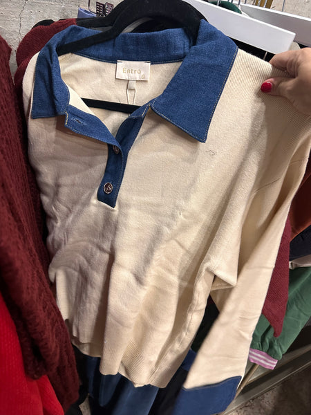 Cream and Denim Miranda Blouse- Ecru-K. Ellis Boutique